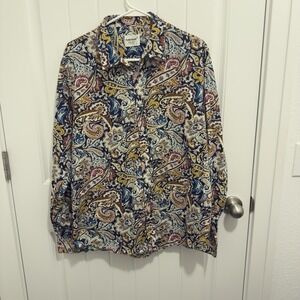 Tunevuse Women's Paisley Long Sleeve Button Up‎ Shirt Size L
